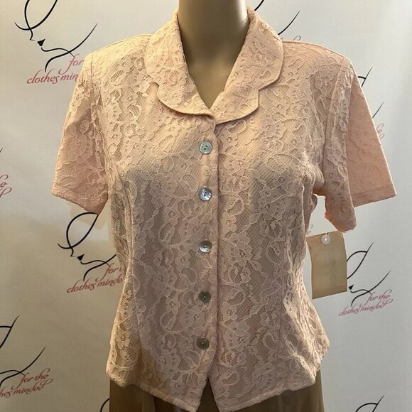 Vintage Willow Ridge. NOS Sz 4P. USA. Lace Lined Pink Short Sleeve Top. B113 - Picture 1 of 5